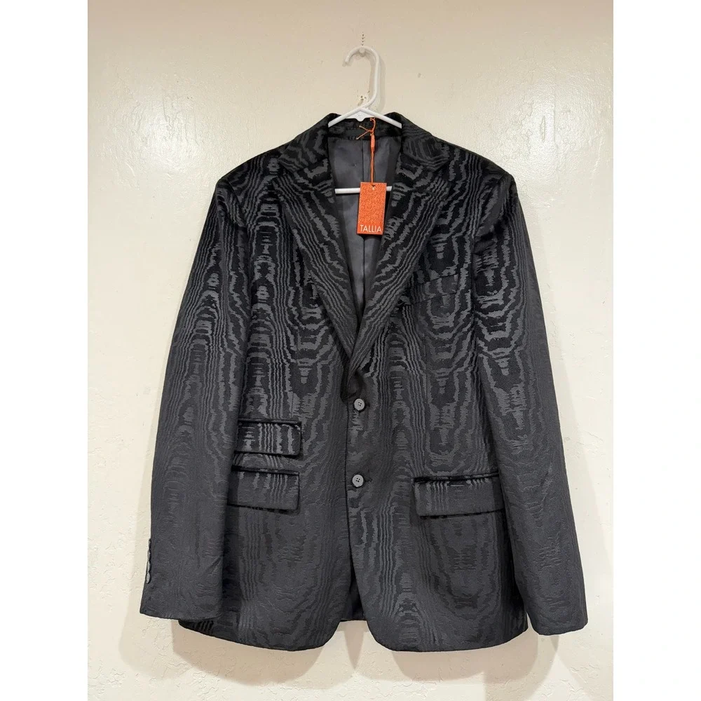 Tallia Orange Mens 40R Black Woodgrain Jacquard Blazer Slim Fit Sport Coat NWT